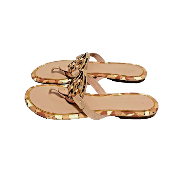 Tory Burch Miller Geometric Logo Thong Sandals Women's Size 8.5 M Nude Blush - Picture 12 of 16